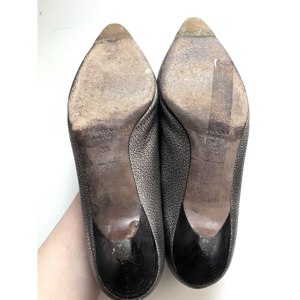 Vintage Y2k Prada Pointed Toe Gray Kitten Heels Leather Buckle Detail 90s 38 - Picture 10 of 16
